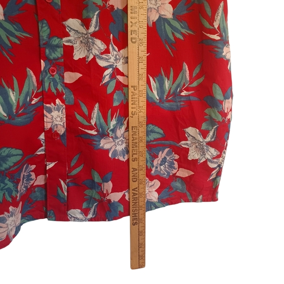 VOLCOM Tropical Colorful Blue Floral Print Red Short Sleeve Button Front Shirt - Picture 6 of 7